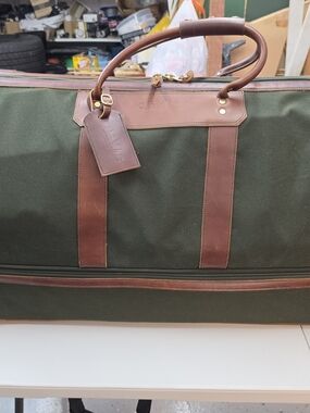 Orvis Battenkill Green Canvas & Brown Leather Travel Duffel Roller